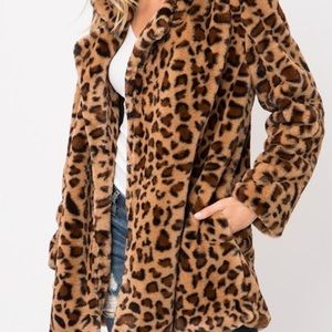 Leopard Faux Fur Mid Length Coat